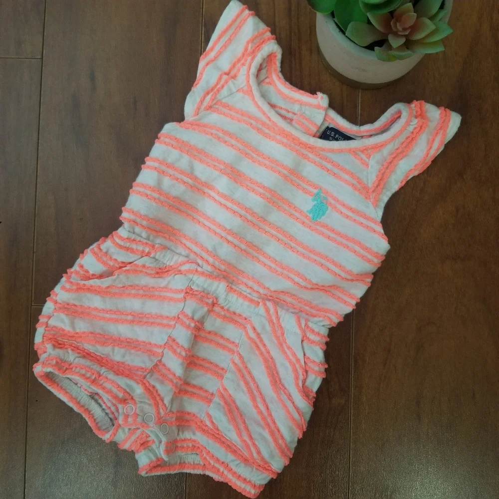U.S. Polo Assn Onesie Ruffle Sleeves Large Logo - Picture 1 of 8